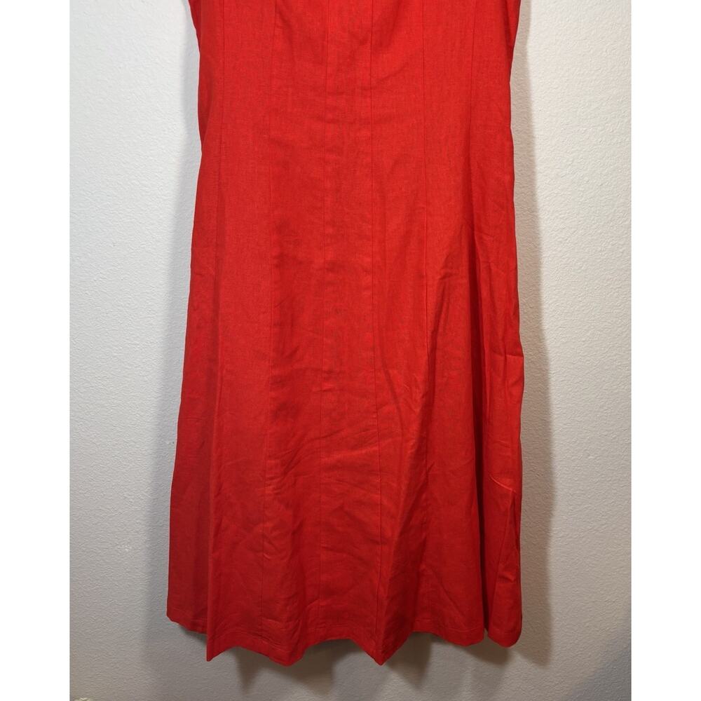 Caroline Constas Whipstitch Trim A-Line Linen Blend Midi Dress Cherry Red SZ 10 - Picture 2 of 12